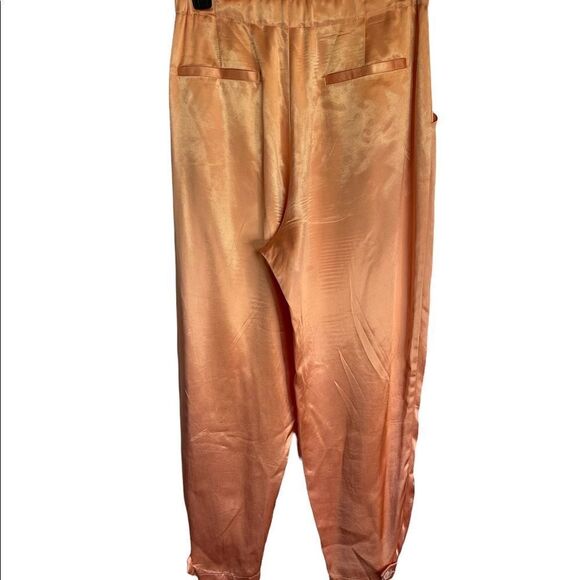 Zara Tangerine Orange Satin Finish High Waist Trousers Pants .Size L - Picture 8 of 16